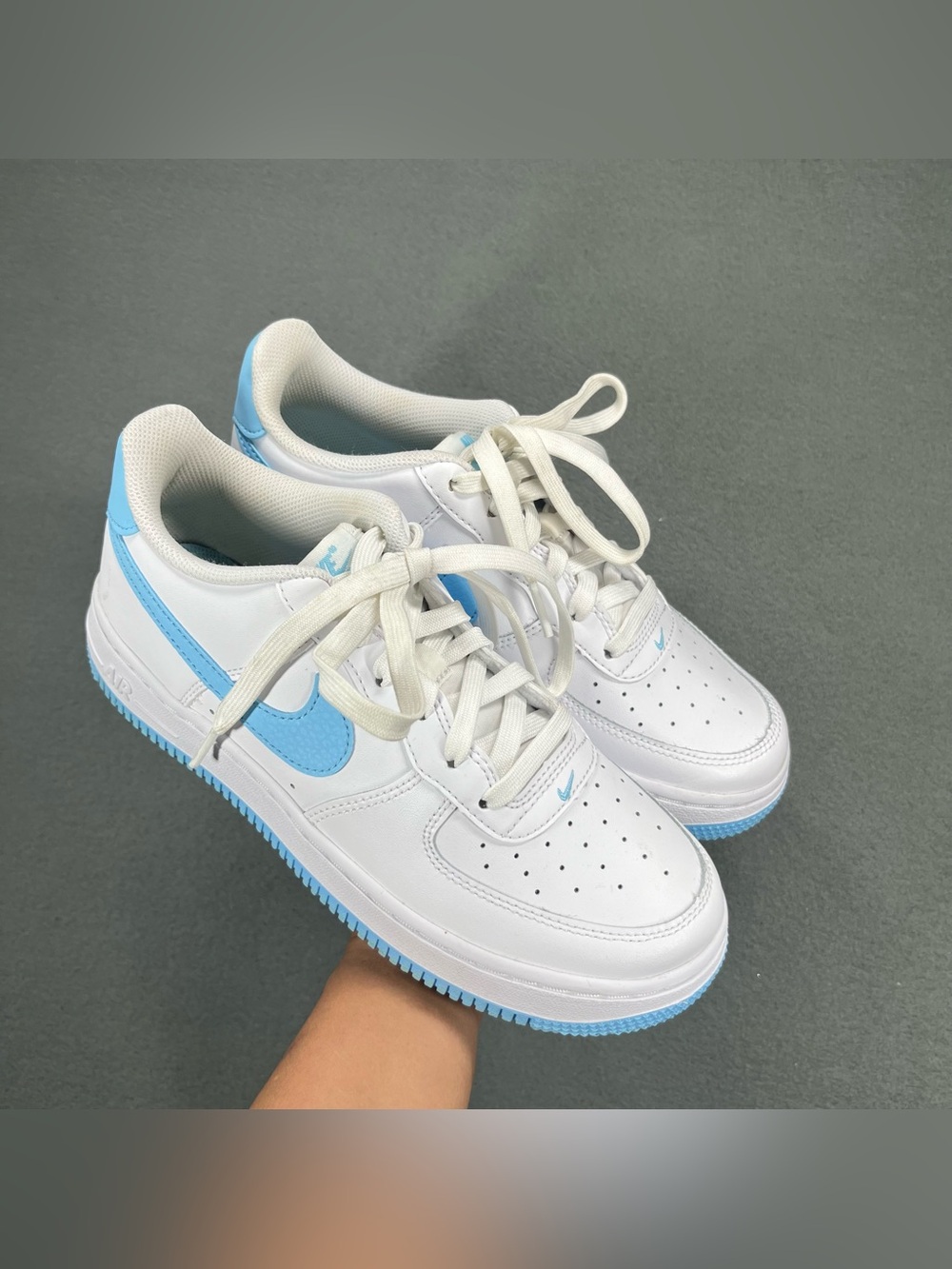 Nike Air Force 1 '07 "White/Aquarius Blue" Big kids Sneaker size 5.5Y